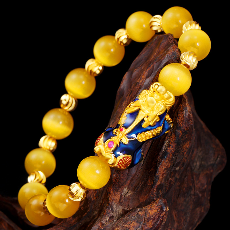 Buddha Beads Bracelet Lovers' Lucky Beads Natural Black Agate Lucky Beads Imitation Pure Gold Bracelet Jewelry