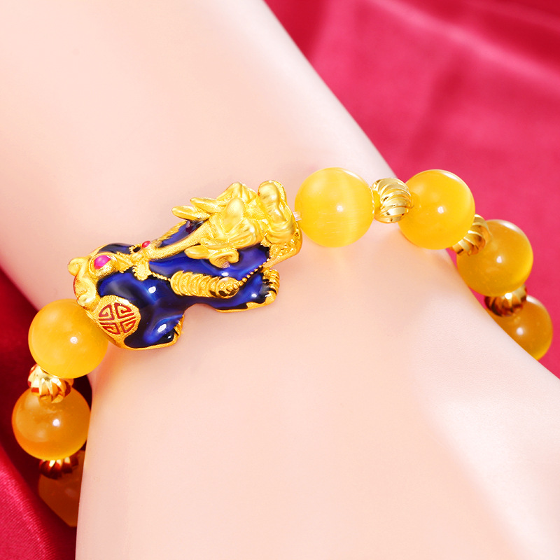 Buddha Beads Bracelet Lovers' Lucky Beads Natural Black Agate Lucky Beads Imitation Pure Gold Bracelet Jewelry