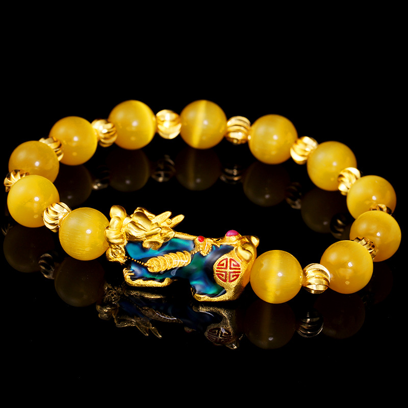 Buddha Beads Bracelet Lovers' Lucky Beads Natural Black Agate Lucky Beads Imitation Pure Gold Bracelet Jewelry