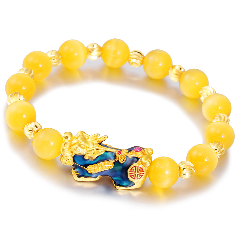 Buddha Beads Bracelet Lovers' Lucky Beads Natural Black Agate Lucky Beads Imitation Pure Gold Bracelet Jewelry