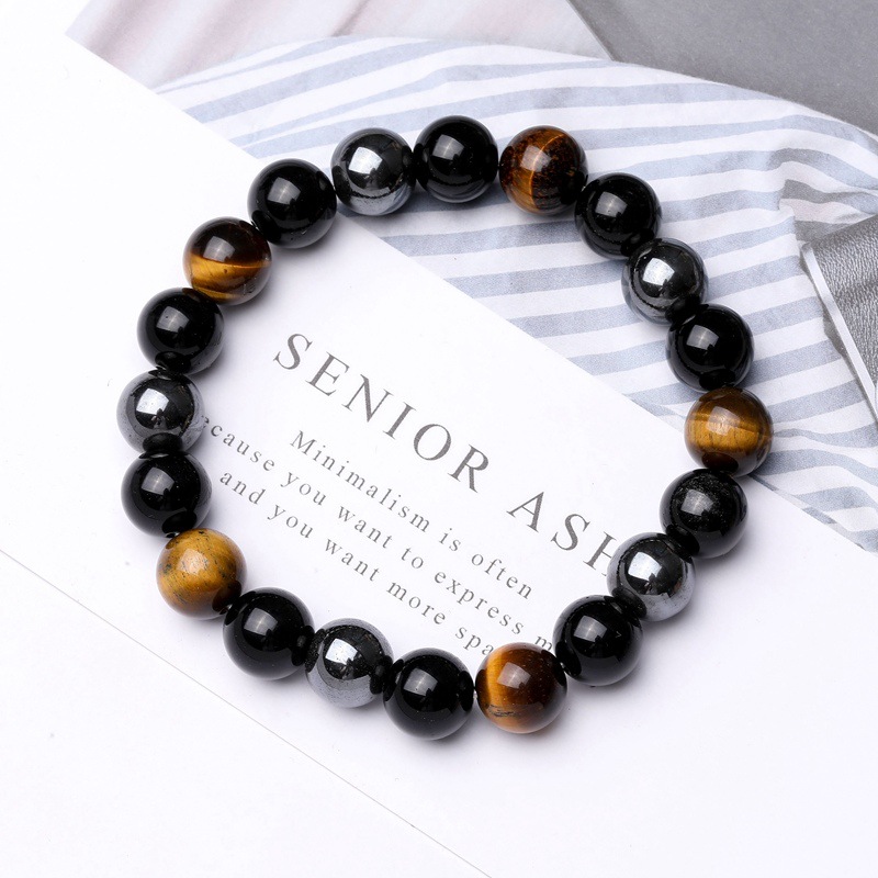 10mm Tigereye Bracelet Black Agate Bracelet Stone Bead Elastic European and American Bracelet Foreign Trade Ornament 10mm Tigereye Bracelet Black Agate Bracelet Stone Bead Elastic European and American Bracelet Foreign Trade Ornament