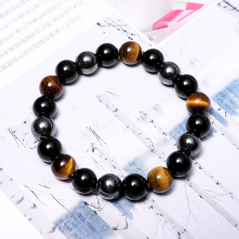 10mm Tigereye Bracelet Black Agate Bracelet Stone Bead Elastic European and American Bracelet Foreign Trade Ornament 10mm Tigereye Bracelet Black Agate Bracelet Stone Bead Elastic European and American Bracelet Foreign Trade Ornament