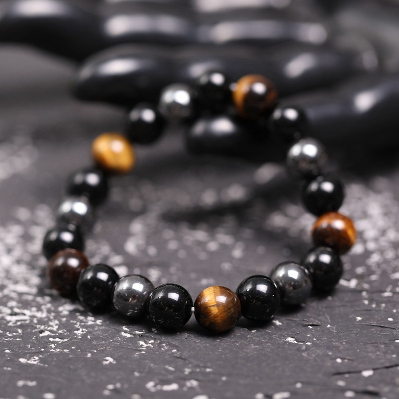 10mm Tigereye Bracelet Black Agate Bracelet Stone Bead Elastic European and American Bracelet Foreign Trade Ornament 10mm Tigereye Bracelet Black Agate Bracelet Stone Bead Elastic European and American Bracelet Foreign Trade Ornament