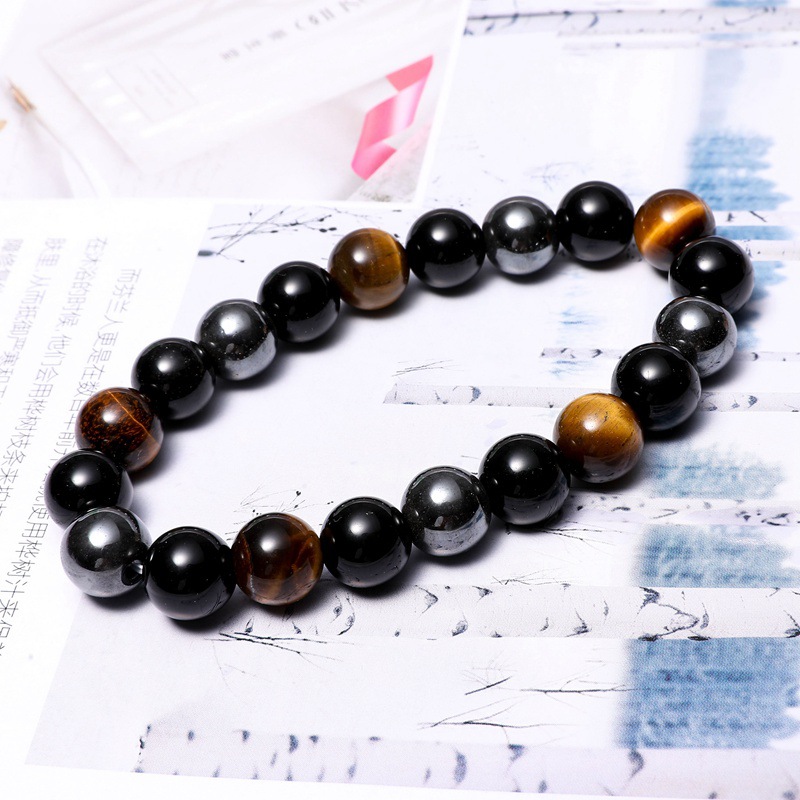 10mm Tigereye Bracelet Black Agate Bracelet Stone Bead Elastic European and American Bracelet Foreign Trade Ornament 10mm Tigereye Bracelet Black Agate Bracelet Stone Bead Elastic European and American Bracelet Foreign Trade Ornament