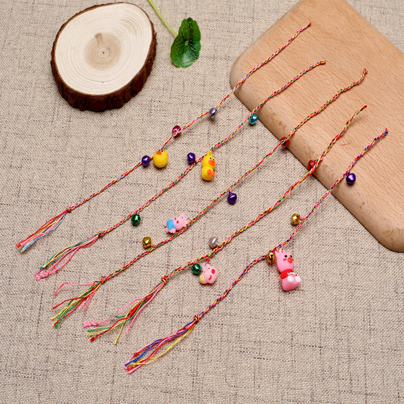 Hand-Woven Colorful Rope Bracelet Dragon Boat Festival Color Bell Colorful Rope Hanging Pig Small Yellow Duck Bracelet Ankle Chain