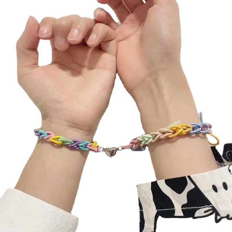 Hand-Woven Small Rubber Band Ins Xiaohongshu Color Hair Ring DIY Bracelet Magnetic Couple Bracelet Head Rope Hair Accessories