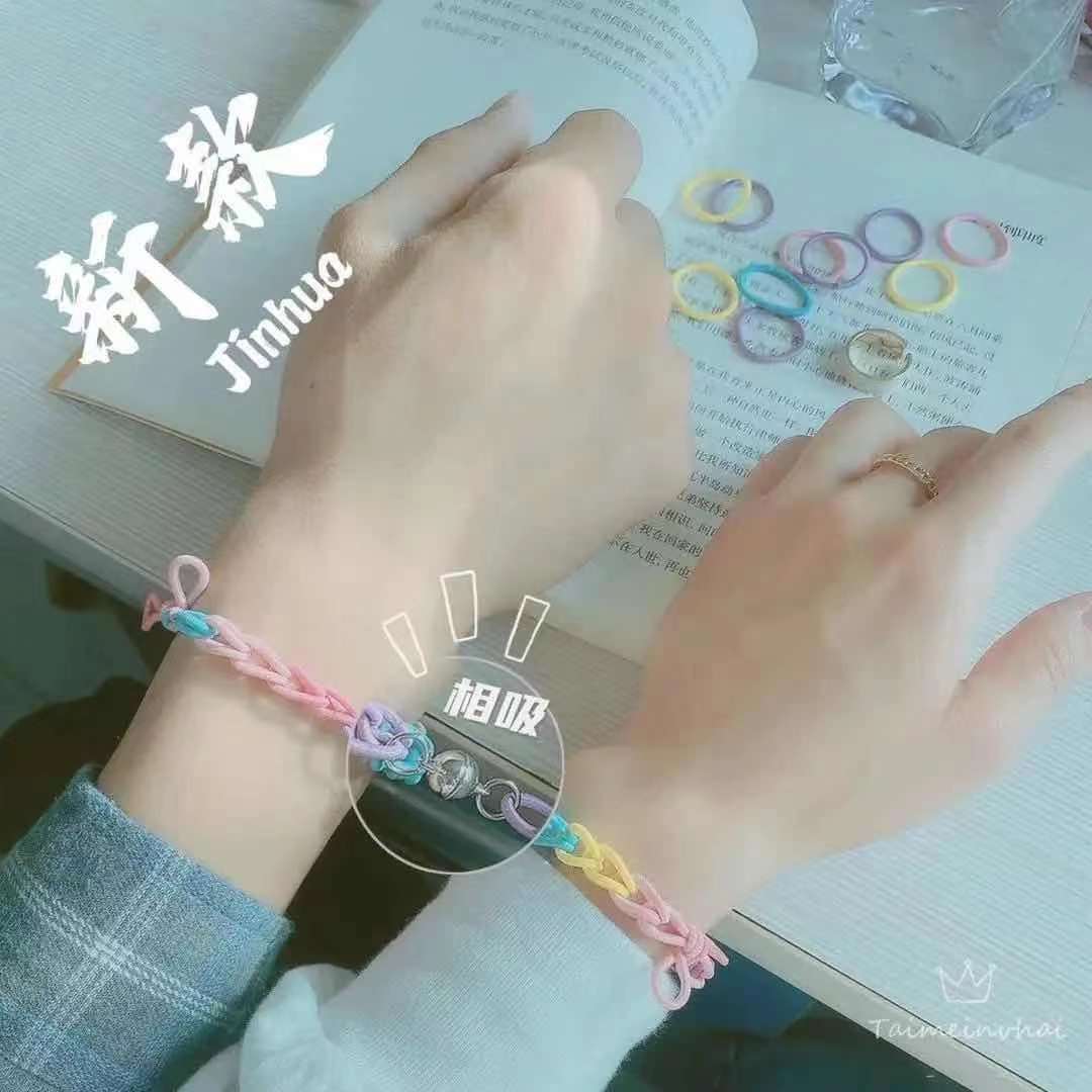 Hand-Woven Small Rubber Band Ins Xiaohongshu Color Hair Ring DIY Bracelet Magnetic Couple Bracelet Head Rope Hair Accessories