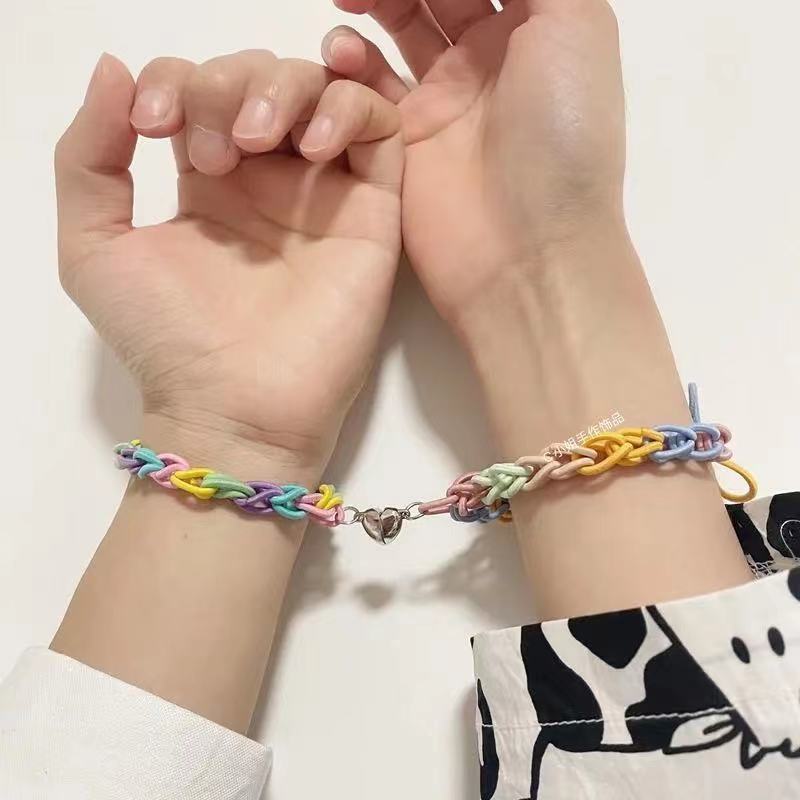 Hand-Woven Small Rubber Band Ins Xiaohongshu Color Hair Ring DIY Bracelet Magnetic Couple Bracelet Head Rope Hair Accessories