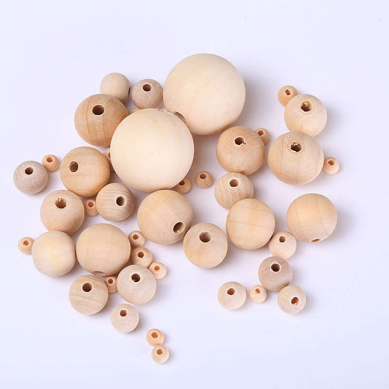 Primary Color Wooden Bead Log Bead Wooden Bead Wood Ball 4-25mm Primary Color Wood Blank Log Bead Wooden Bead Scattered Beads Bracelet DIY Accessories