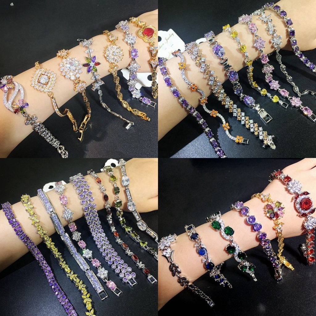 European and American Heavy Industry Color Zircon Bracelet Real Gold Plating Japanese and Korean Fashion High Quality Gemstone Diamond Bracelet Bracelet