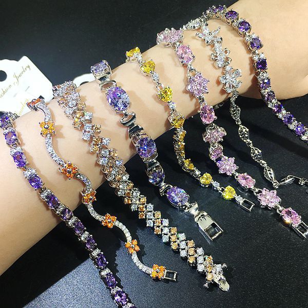 European and American Heavy Industry Color Zircon Bracelet Real Gold Plating Japanese and Korean Fashion High Quality Gemstone Diamond Bracelet Bracelet