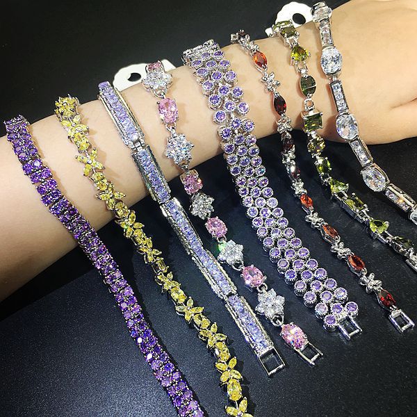 European and American Heavy Industry Color Zircon Bracelet Real Gold Plating Japanese and Korean Fashion High Quality Gemstone Diamond Bracelet Bracelet
