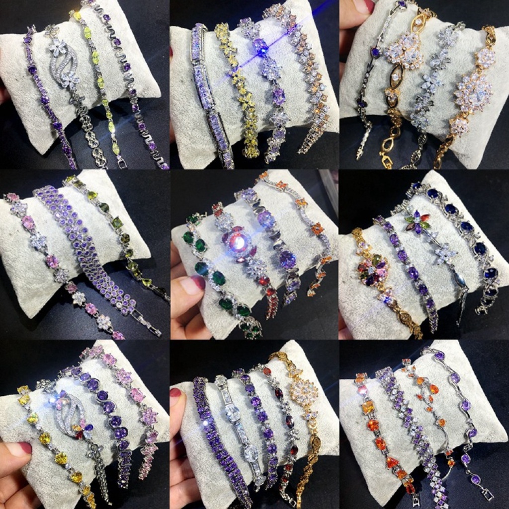 European and American Heavy Industry Color Zircon Bracelet Real Gold Plating Japanese and Korean Fashion High Quality Gemstone Diamond Bracelet Bracelet
