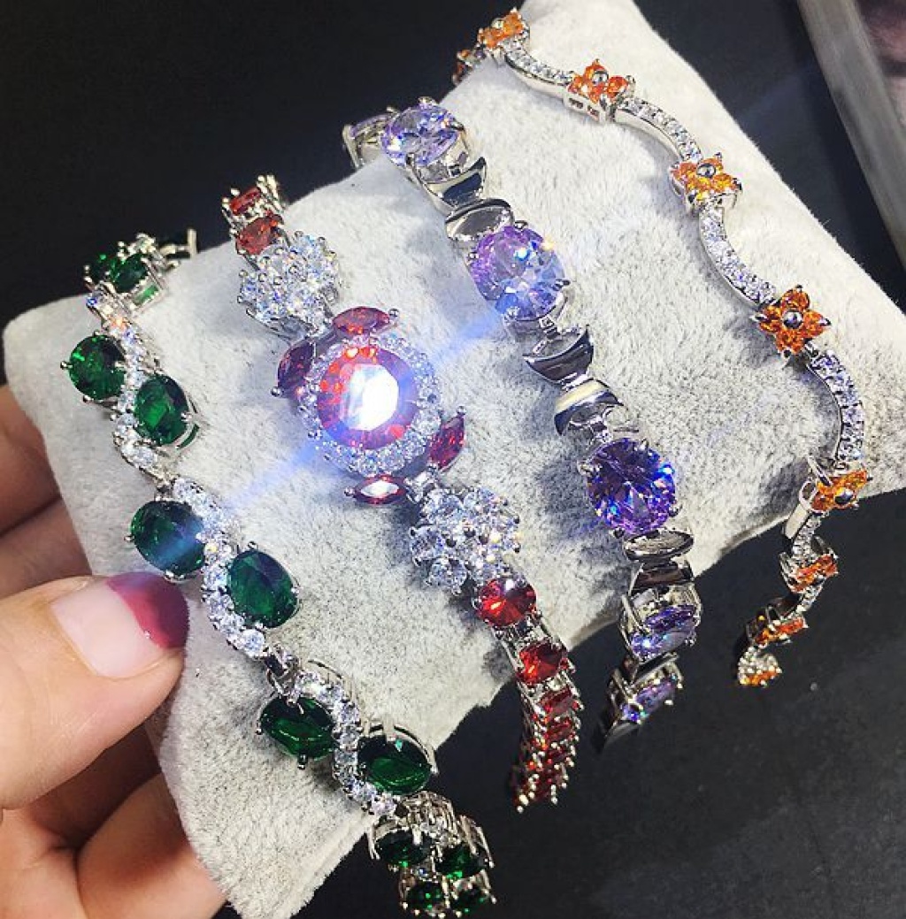 European and American Heavy Industry Color Zircon Bracelet Real Gold Plating Japanese and Korean Fashion High Quality Gemstone Diamond Bracelet Bracelet