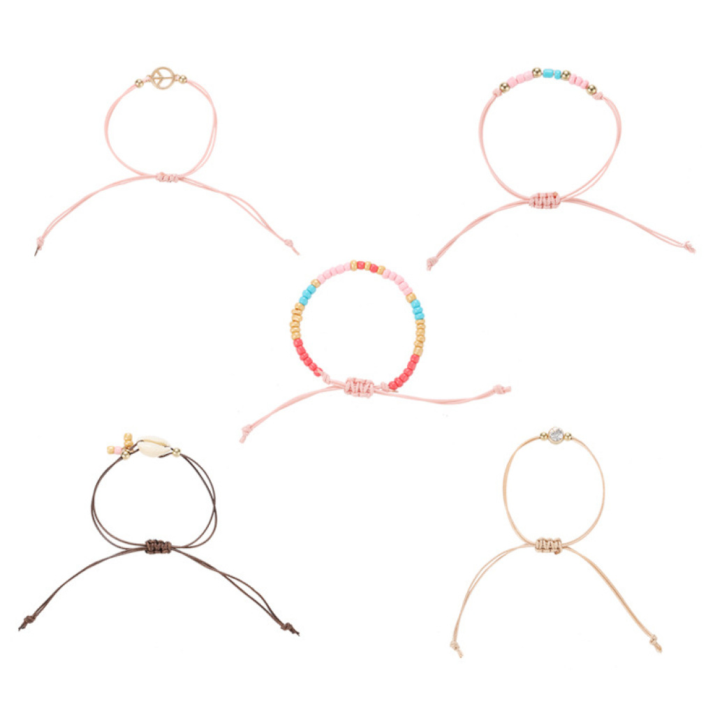 European and American Fashion Minimalist Hollow Shell Conch Color Macaron Beaded Rhinestone Bracelet Bracelet Five-Piece Set European and American Fashion Minimalist Hollow Shell Conch Color Macaron Beaded Rhinestone Bracelet Bracelet Five-Piece Set