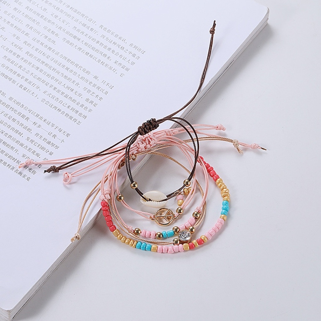 European and American Fashion Minimalist Hollow Shell Conch Color Macaron Beaded Rhinestone Bracelet Bracelet Five-Piece Set European and American Fashion Minimalist Hollow Shell Conch Color Macaron Beaded Rhinestone Bracelet Bracelet Five-Piece Set