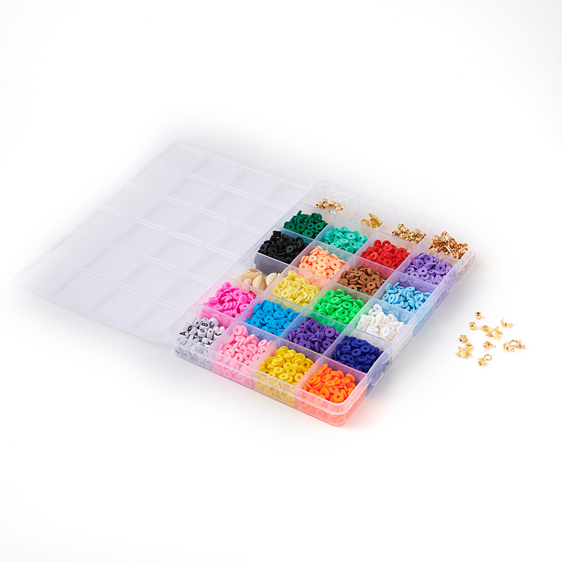 Cross-Border New Product 6mm Polymer Clay Sequin 24 Grid Boxed Color Wafer Bohemian Style Ornament Bracelet DIY Accessories