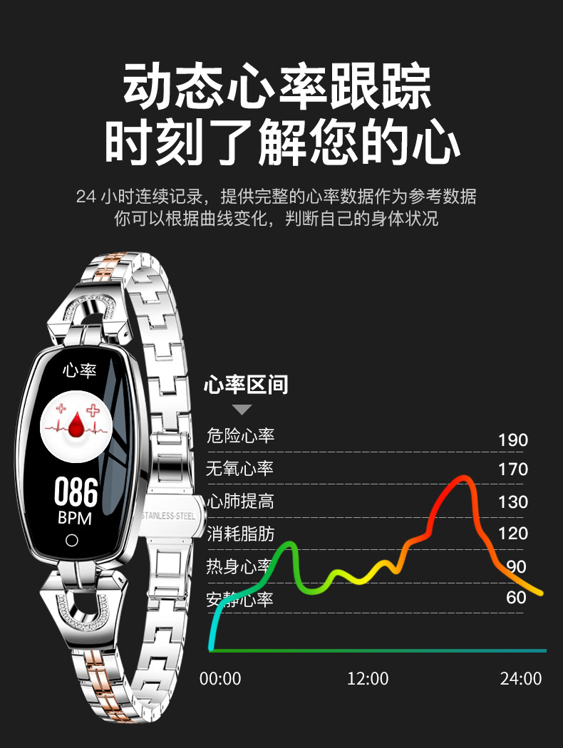 H8 Fashion Smart Bracelet HD Color Screen Weather Forecast Dynamic UI Heart Rate Blood Pressure Health Detection Female Bracelet H8 Fashion Smart Bracelet HD Color Screen Weather Forecast Dynamic UI Heart Rate Blood Pressure Health Detection Female Bracelet