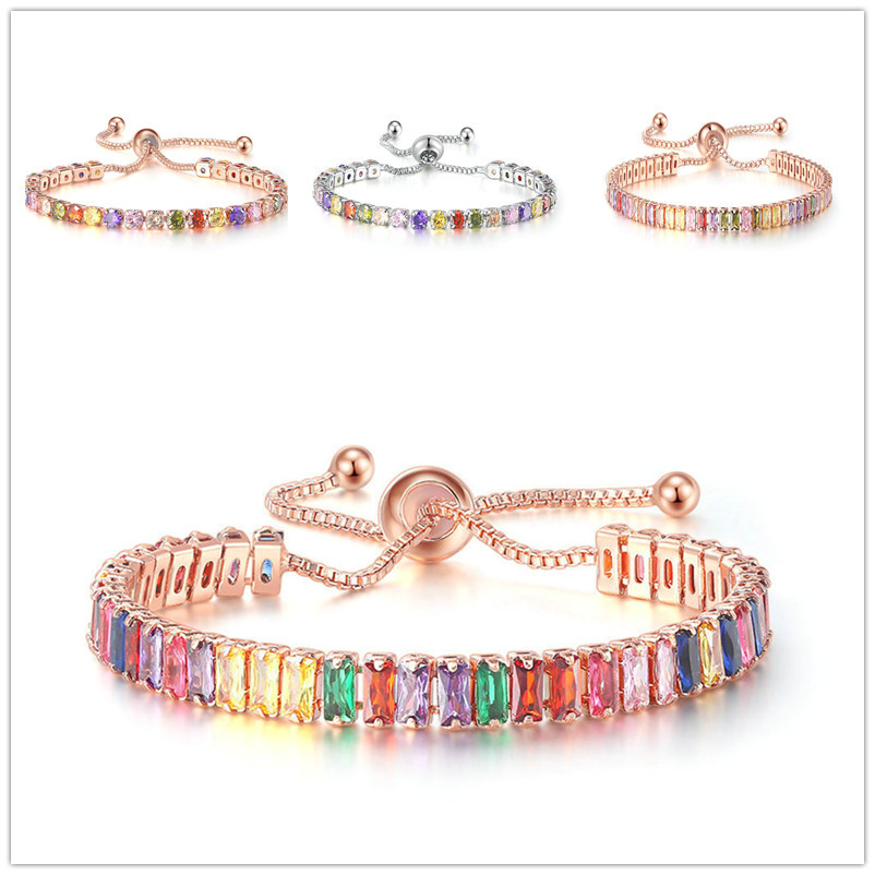 KERASTASE Amazon Popular European and American Color Zircon Bracelet Women&#039;s Full Diamond Adjustable Crystal Tennis Chain Wholesale