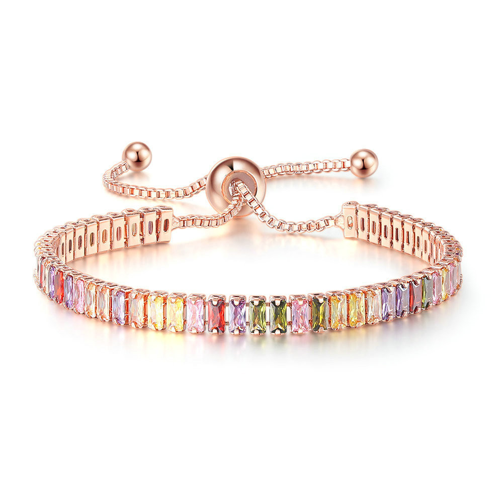 KERASTASE Amazon Popular European and American Color Zircon Bracelet Women's Full Diamond Adjustable Crystal Tennis Chain Wholesale