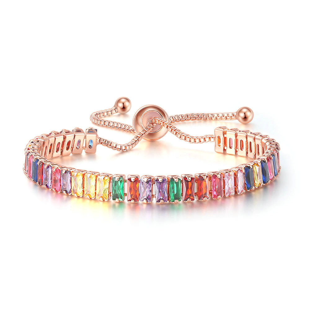 KERASTASE Amazon Popular European and American Color Zircon Bracelet Women's Full Diamond Adjustable Crystal Tennis Chain Wholesale