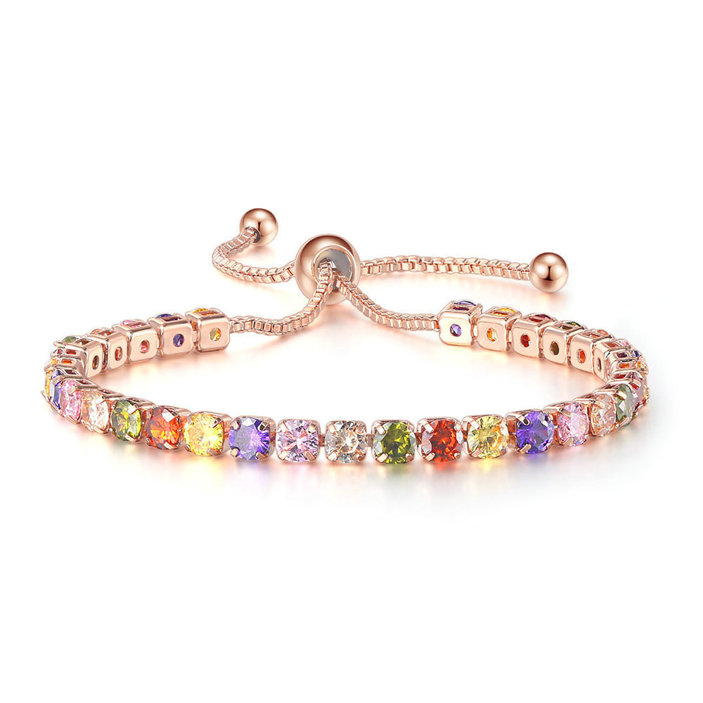 KERASTASE Amazon Popular European and American Color Zircon Bracelet Women's Full Diamond Adjustable Crystal Tennis Chain Wholesale