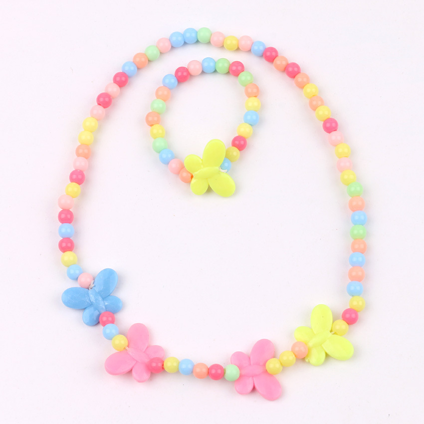Online Best-Selling Product Jelly Color Bow Necklace Bracelet Two-Piece Fashion Creative Children Accessories Wholesale