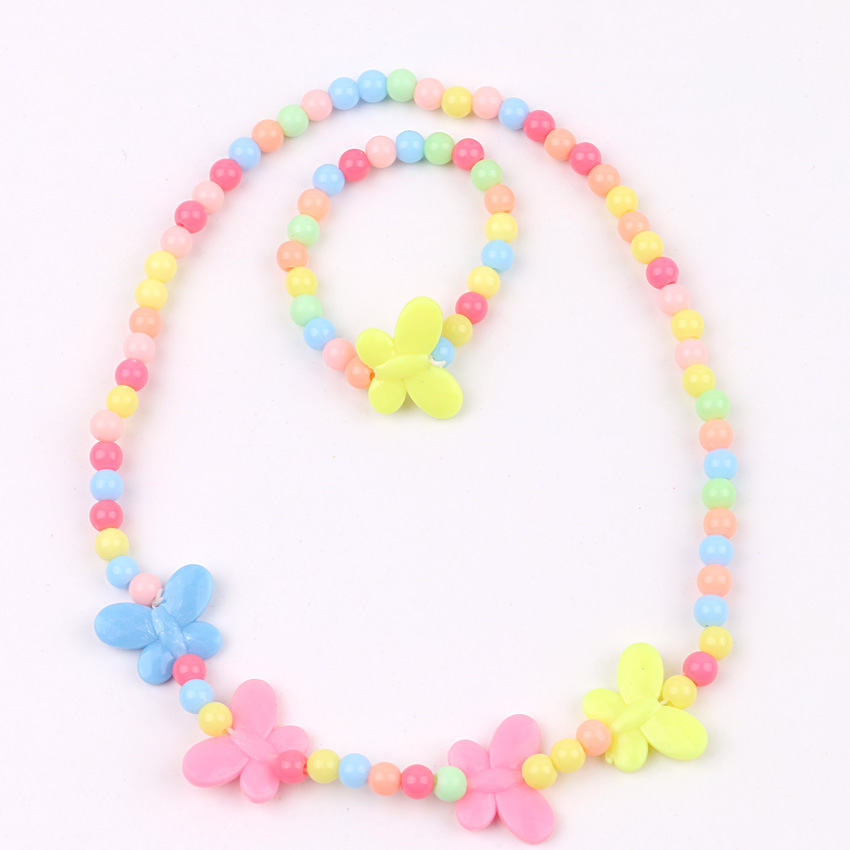 Online Best-Selling Product Jelly Color Bow Necklace Bracelet Two-Piece Fashion Creative Children Accessories Wholesale