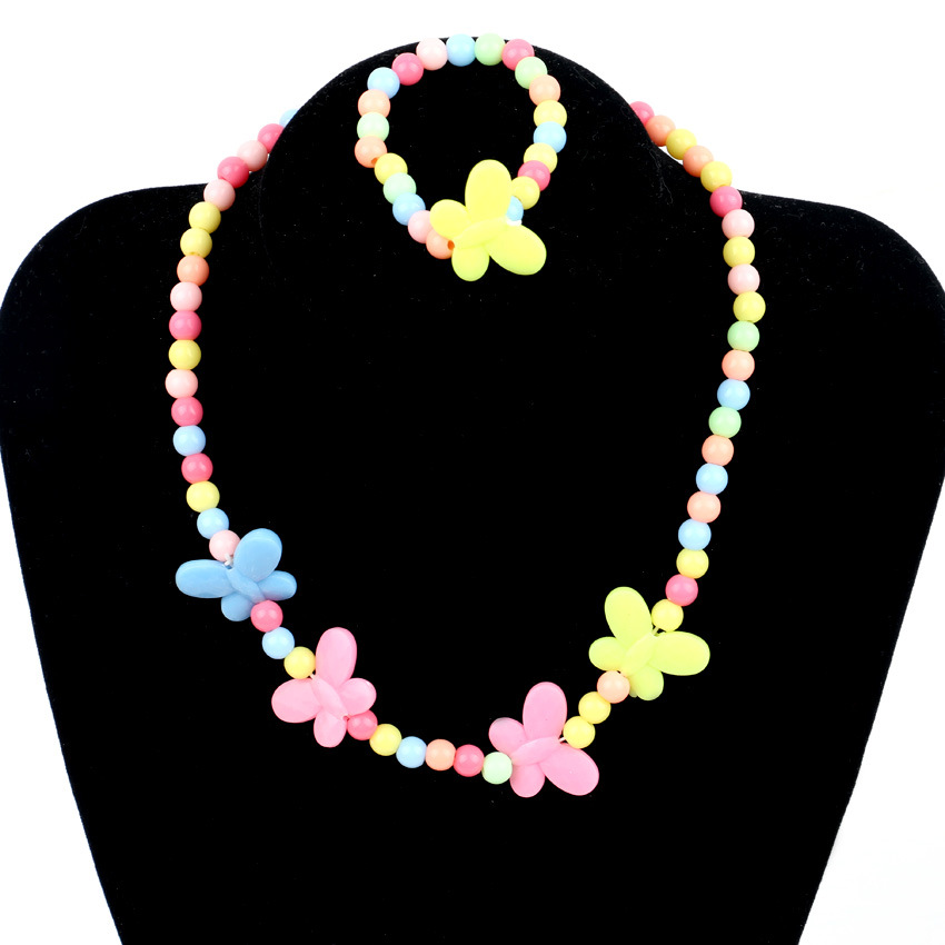 Online Best-Selling Product Jelly Color Bow Necklace Bracelet Two-Piece Fashion Creative Children Accessories Wholesale
