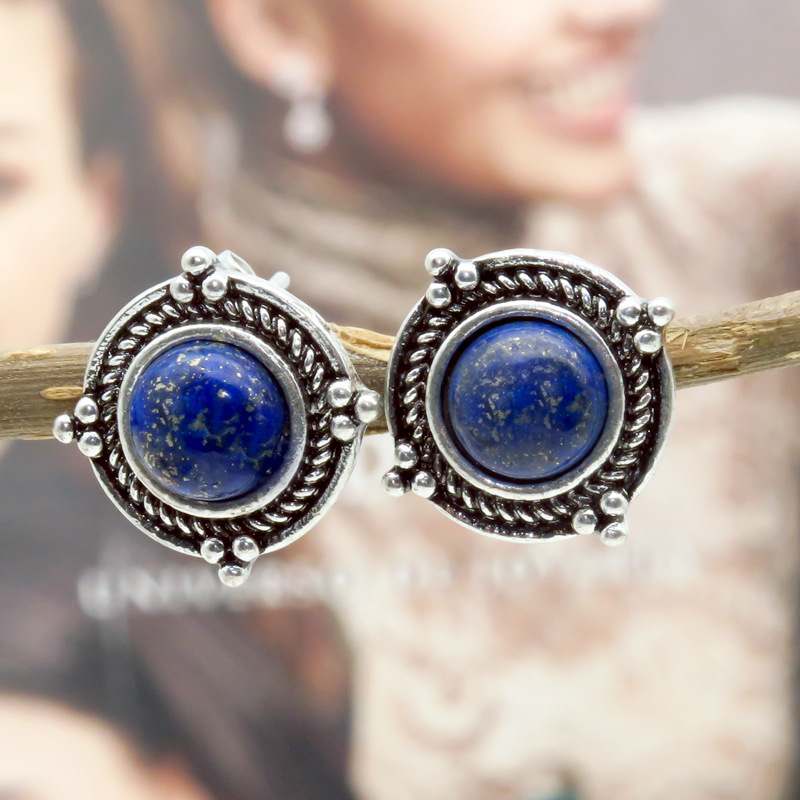 Rongyu wish new vintage Thai silver natural lapis lazuli earrings European and American fashion inlaid pearl earrings Rongyu wish new vintage Thai silver natural lapis lazuli earrings European and American fashion inlaid pearl earrings