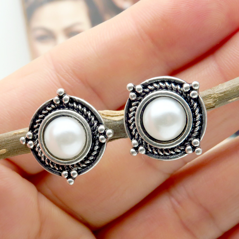 Rongyu wish new vintage Thai silver natural lapis lazuli earrings European and American fashion inlaid pearl earrings Rongyu wish new vintage Thai silver natural lapis lazuli earrings European and American fashion inlaid pearl earrings