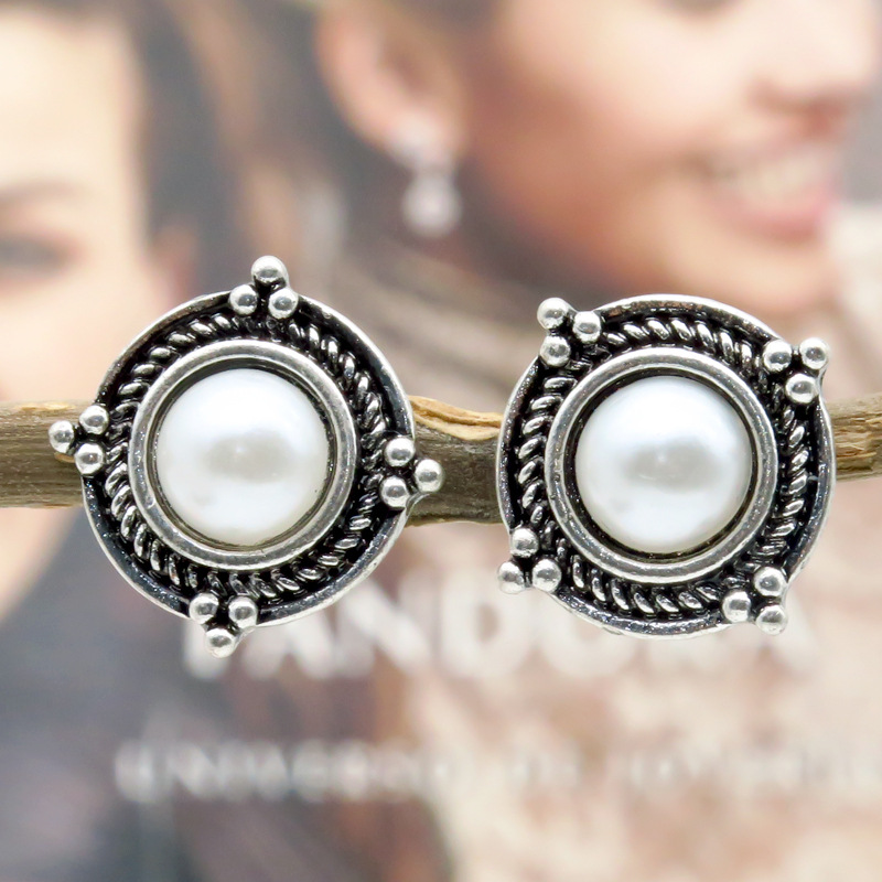 Rongyu wish new vintage Thai silver natural lapis lazuli earrings European and American fashion inlaid pearl earrings Rongyu wish new vintage Thai silver natural lapis lazuli earrings European and American fashion inlaid pearl earrings