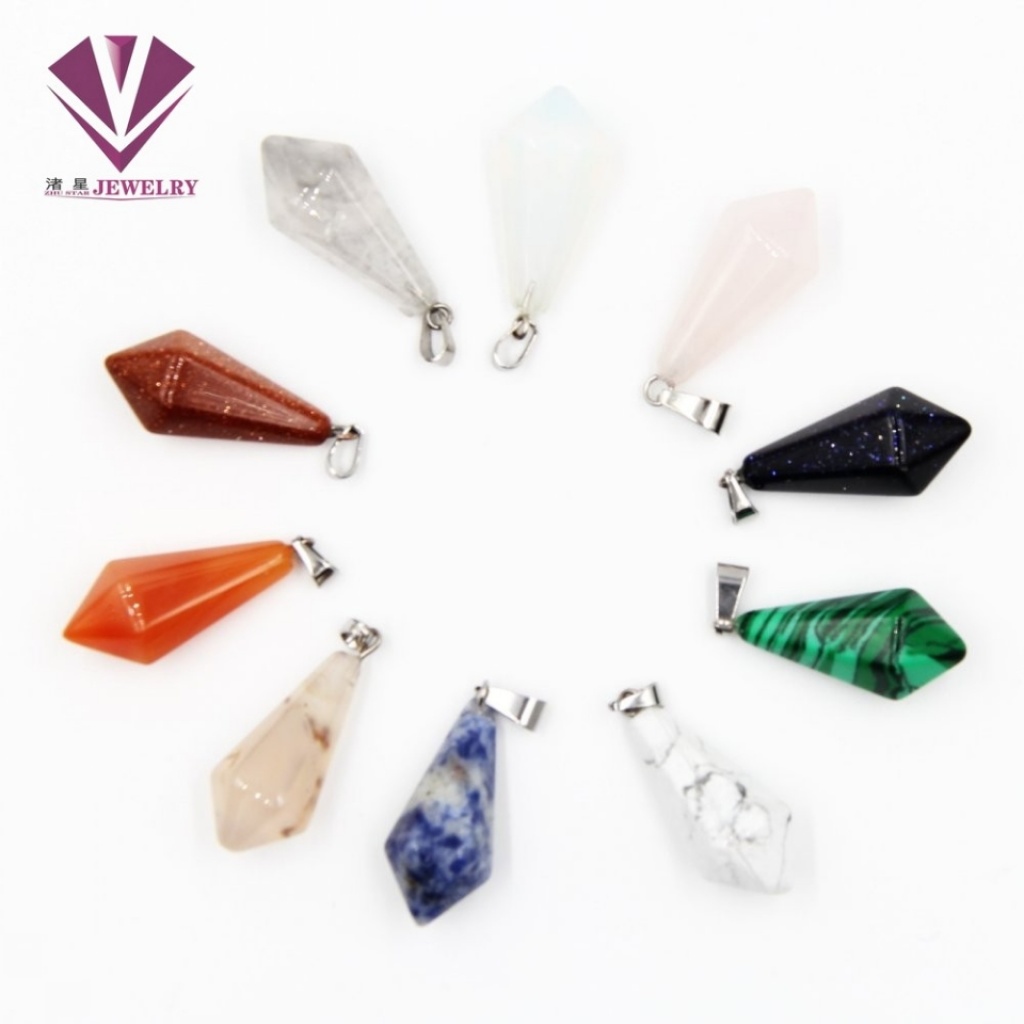 Natural stone long onal cone pendant, lapis lazuli, amethyst, white crystal, agate stone, red stone
