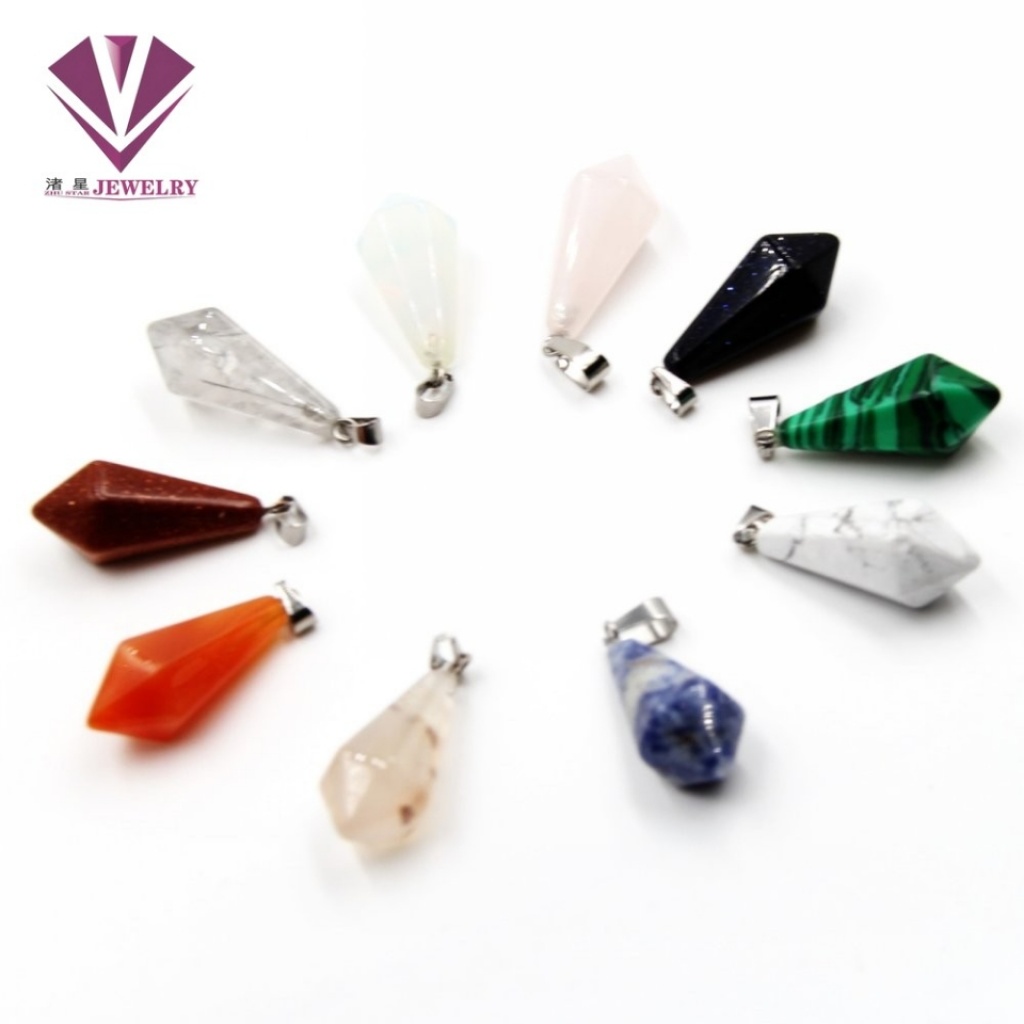 Natural stone long onal cone pendant, lapis lazuli, amethyst, white crystal, agate stone, red stone