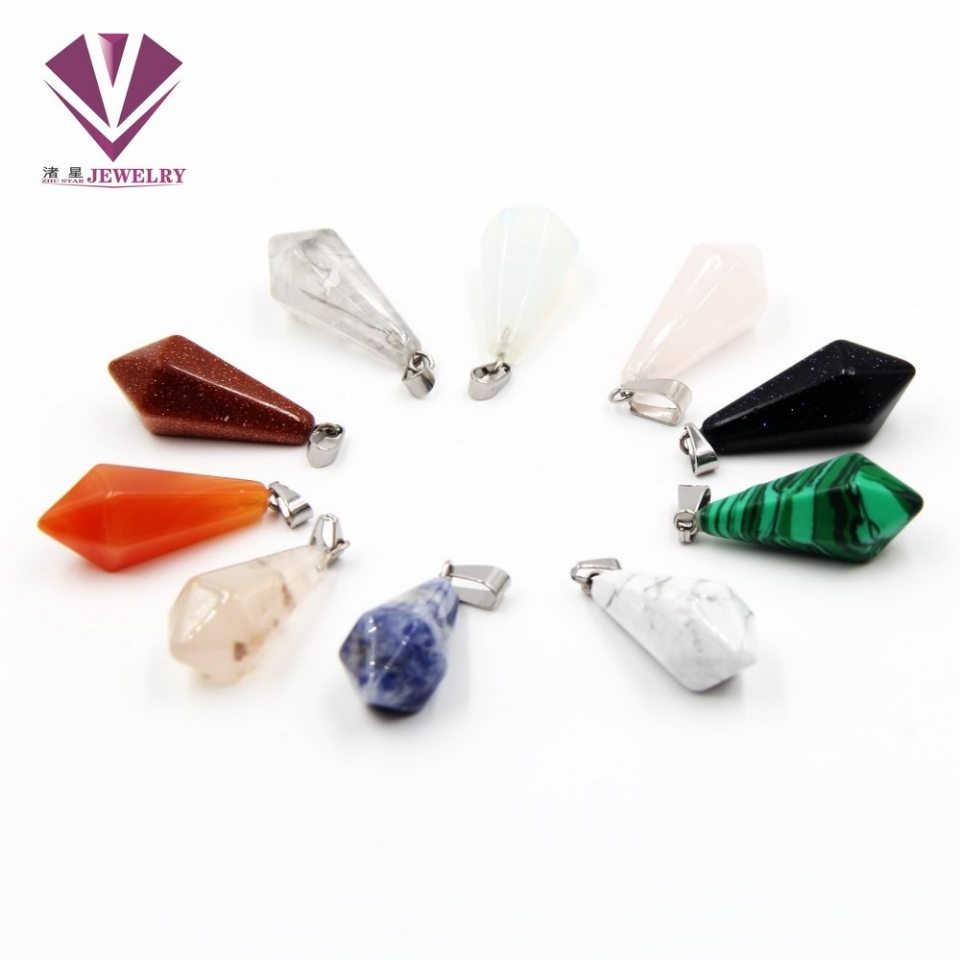 Natural stone long onal cone pendant, lapis lazuli, amethyst, white crystal, agate stone, red stone