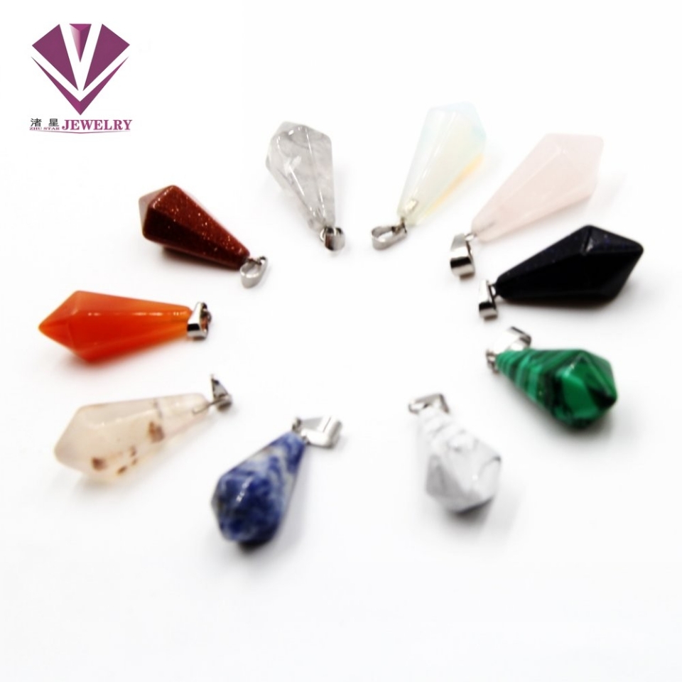 Natural stone long onal cone pendant, lapis lazuli, amethyst, white crystal, agate stone, red stone