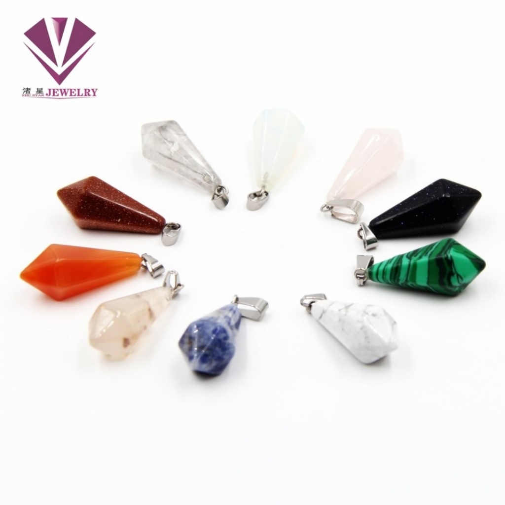 Natural stone long onal cone pendant, lapis lazuli, amethyst, white crystal, agate stone, red stone