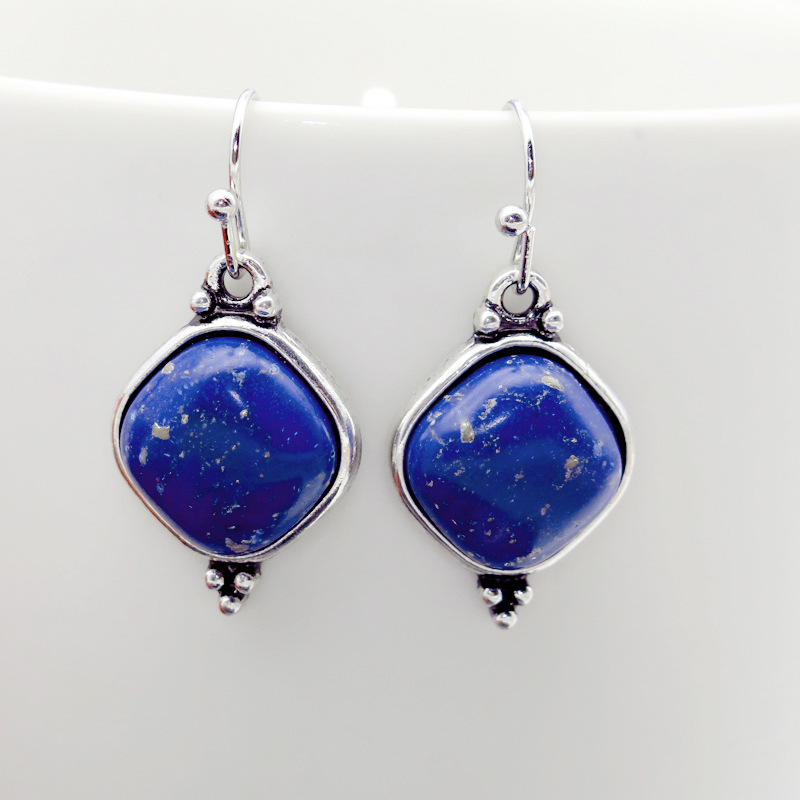 Rong Yu Wish New Simple Fashion Natural Lapis Lazuli Earrings Hot Selling European and American-Style Vintage Thai Silver Ear Rings