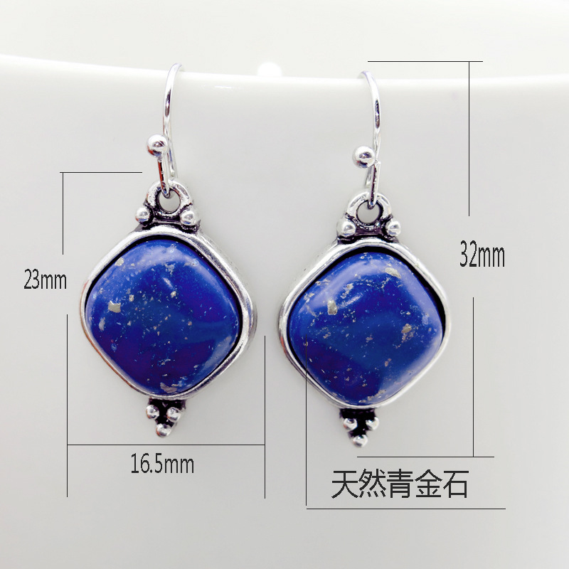 Rong Yu Wish New Simple Fashion Natural Lapis Lazuli Earrings Hot Selling European and American-Style Vintage Thai Silver Ear Rings