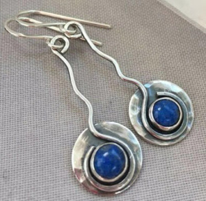 Yung yu wish hot style plated 925 vintage Thai silver hand-bent silk pendant set with blue lapis lazuli creative earrings