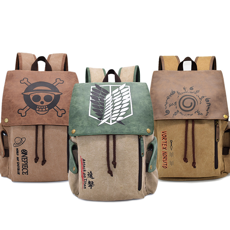 Cross-Border Hot Selling Anime BackPack Attack Giant One Piece Naruto Peripheral Student Casual Canvas Schoolbag