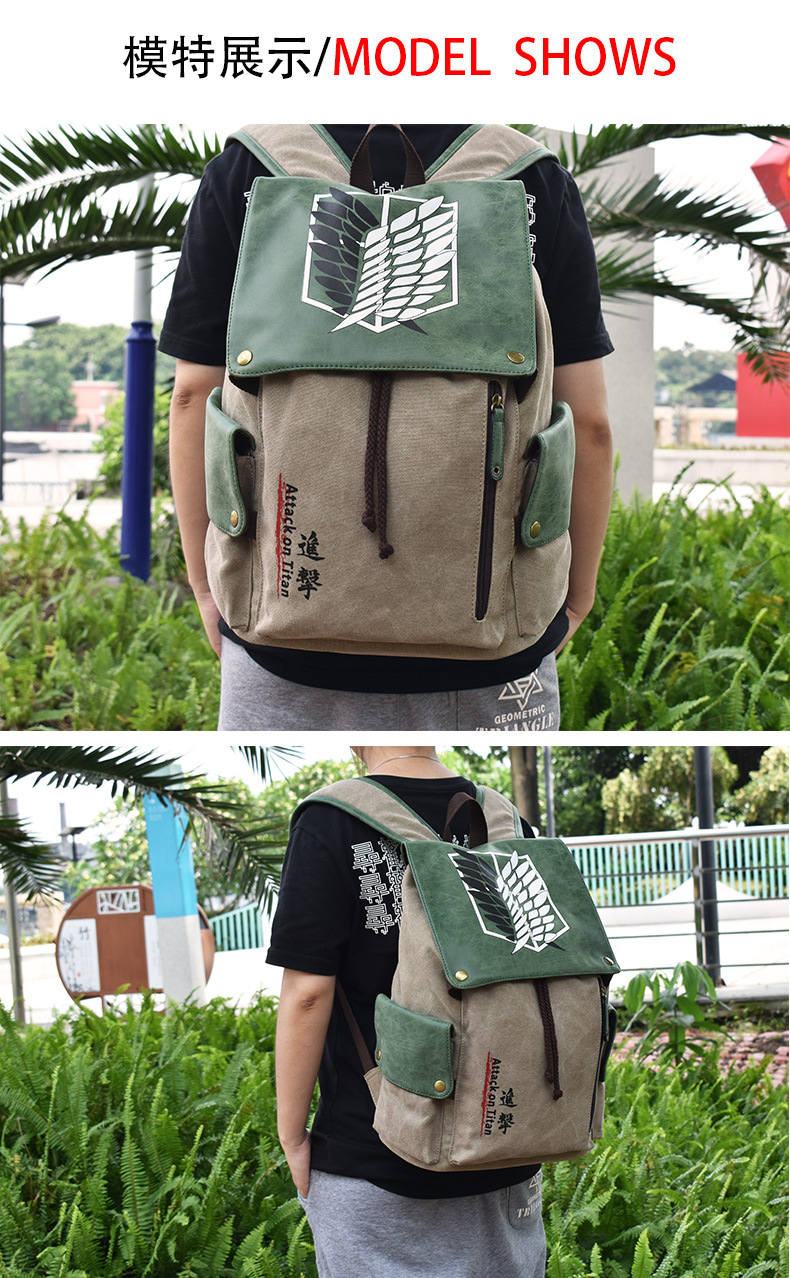 Cross-Border Hot Selling Anime BackPack Attack Giant One Piece Naruto Peripheral Student Casual Canvas Schoolbag
