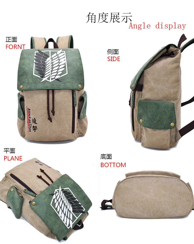 Cross-Border Hot Selling Anime BackPack Attack Giant One Piece Naruto Peripheral Student Casual Canvas Schoolbag