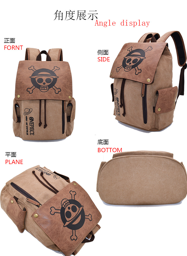 Cross-Border Hot Selling Anime BackPack Attack Giant One Piece Naruto Peripheral Student Casual Canvas Schoolbag