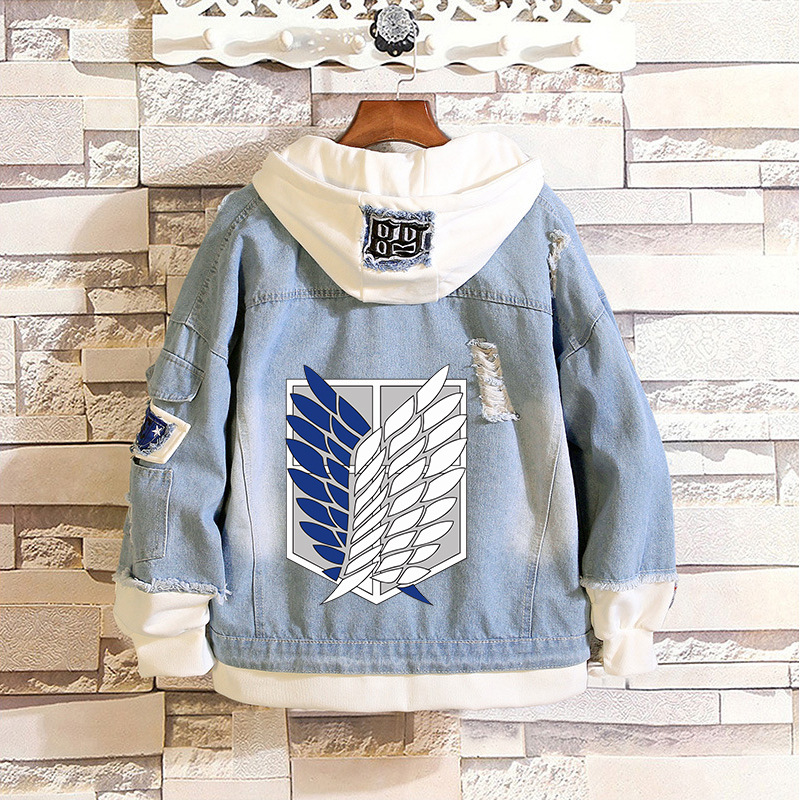 Attacking Giant Alan Sanli Heichou Investigation Corps Guilty Crown Men and Women Casual Loose Jeans Coat Autumn