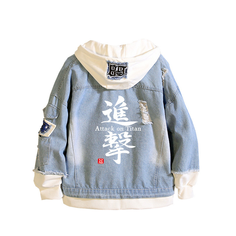 Attacking Giant Alan Sanli Heichou Investigation Corps Guilty Crown Men and Women Casual Loose Jeans Coat Autumn