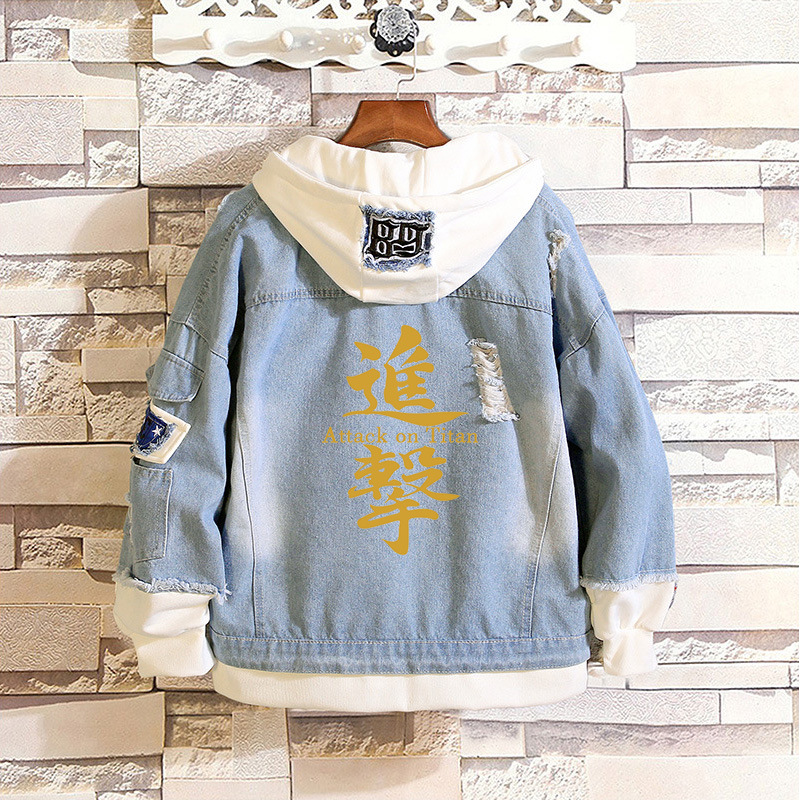 Attacking Giant Alan Sanli Heichou Investigation Corps Guilty Crown Men and Women Casual Loose Jeans Coat Autumn