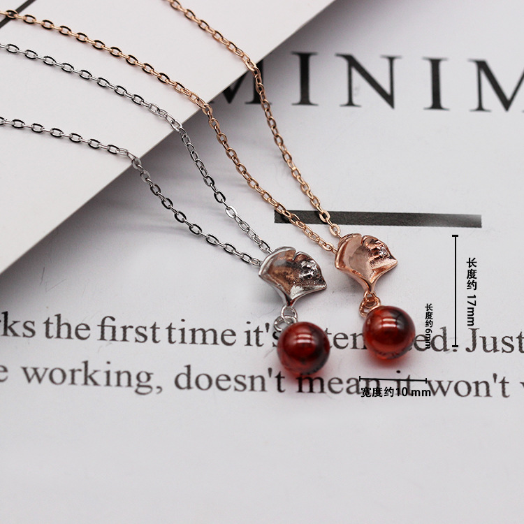 S925 pure silver plated platinum garnet strawberry crystal maple leaf necklace simple and grace valentine's day gift from Korea and Japan S925 pure silver plated platinum garnet strawberry crystal maple leaf necklace simple and grace valentine's day gift from Korea and Japan