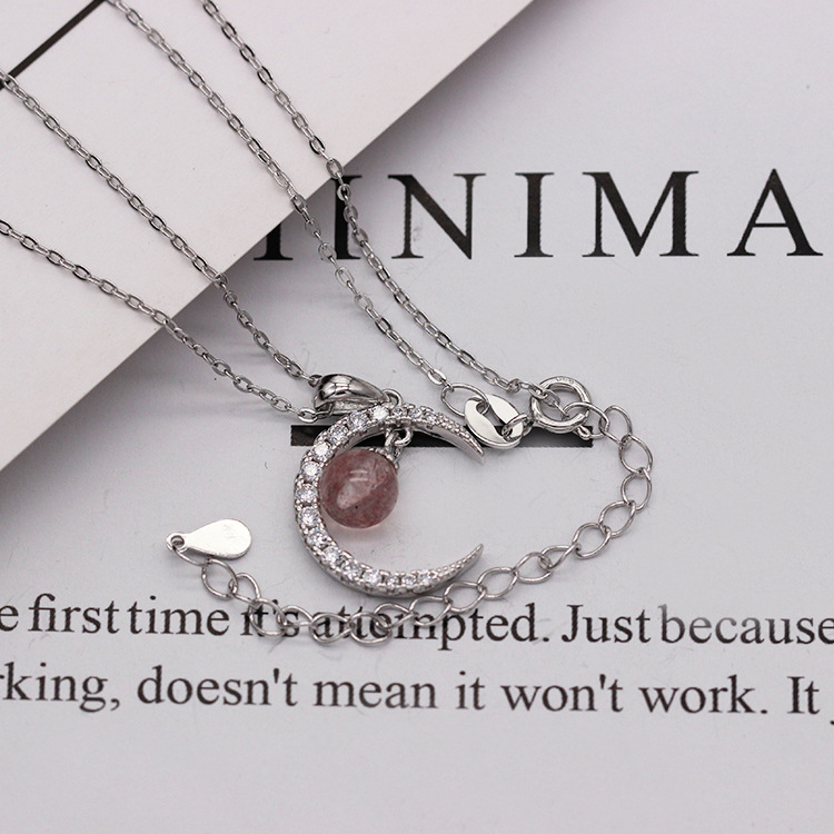 S925 pure silver plated platinum garnet crescent moon necklace simple and grace valentine&#039;s day gift from Japan and Korea