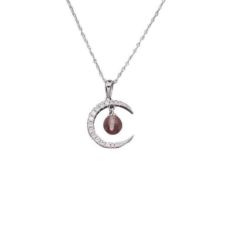 S925 pure silver plated platinum garnet crescent moon necklace simple and grace valentine&#039;s day gift from Japan and Korea